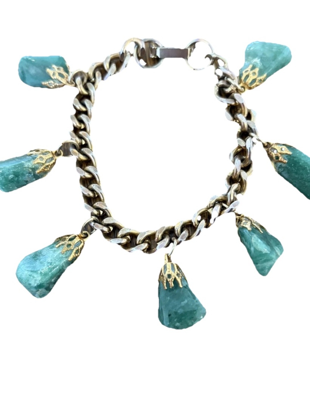 Vintage green stone dropper charm bracelet